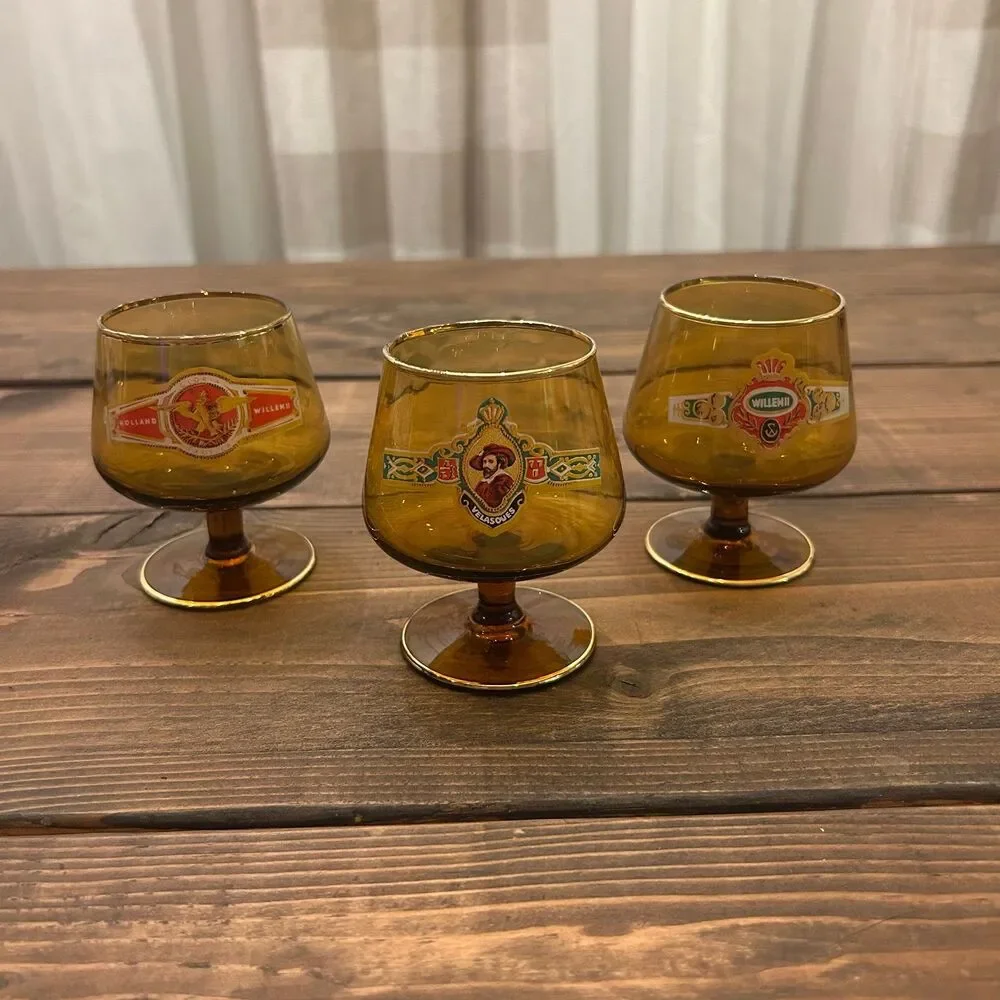 Set of 3 Vintage Willem II Holland Amber Glass Brandy Snifters